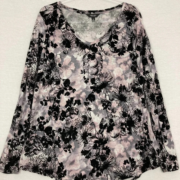 Simply Vera Wang Multi Color Black Velvet Burnt Out Floral Stretch Top 1X - Picture 1 of 10